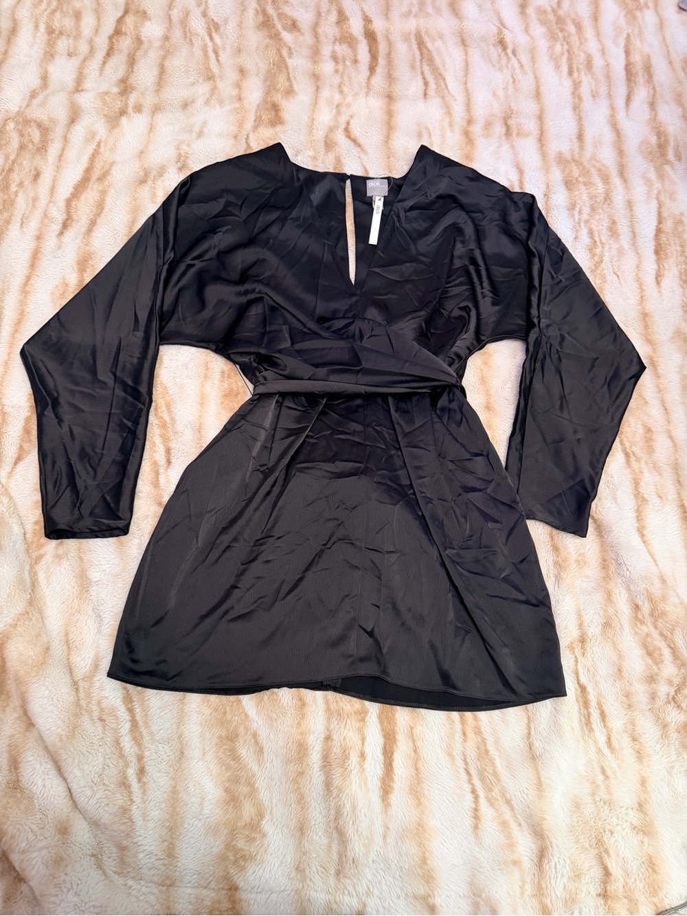 ASOS Black Long-Sleeve Wrap Tunic Dress